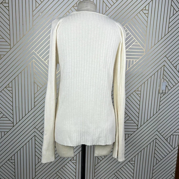 Vince Ribbed Cutout Shoulder Slit Cashmere Sweater Cream Ivory Size US Medium - Picture 7 of 12